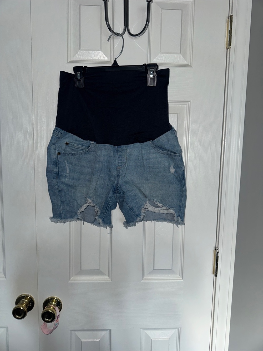 Sonoma Light Blue Distressed Denim Maternity Shorts with Black Overband